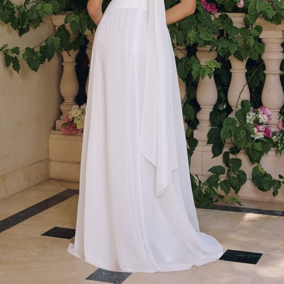 New Off White Sleeveless Bridal Dress w/ Halter Neck & Pleated Waist CD T715W - Picture 9 of 9
